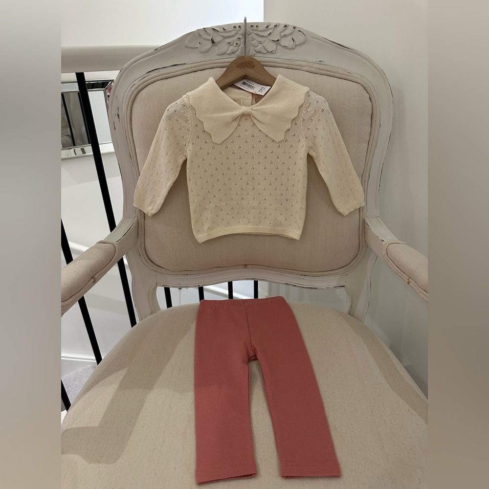 18~24 Mth Ivory Baby Pointelle Knit Sweater with Rust Coloured Leggings Set